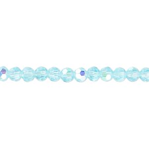 Bead 1pk 32 facets translucent turquoise blue AB, Celestial Crystal® 4mm round 15.5-16 inch