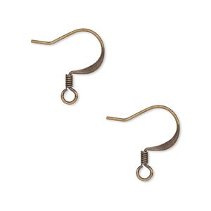 Ear wire fishhook 1pkg100 antique gold-plated, 17mm flat / 2.5mm coil / open loop, 22 gauge brass 50 pair