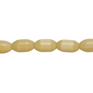Bead, fiber optic glass, pkg/14 inch, opaque tan, 11x7mm center-drilled oval.