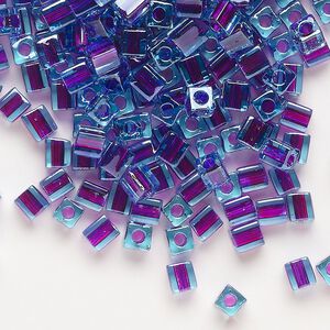 Seed bead, Miyuki, glass, pkg/25g, 3.5-3.7mm square, transparent purple inside dyed color blue (SB-2651).