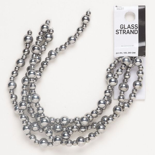 Glass 1pkg1, round bead 32 inch silver 4mm / 5mm / 7mm image number 0