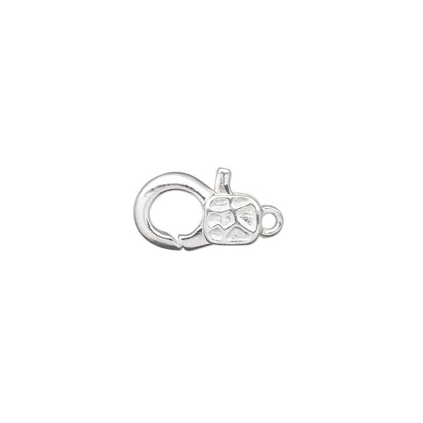Clasp, lobster claw, silver-plated brass, 13x8mm with diamond pattern. Sold per pkg of 10. image number 0