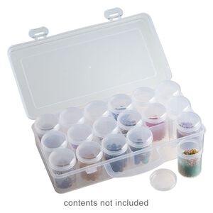 Organizer box, plastic, clear, 10 x 5 x 2-1/2-inch rectangle, (18) round vials with threaded closures. Sold individually.
