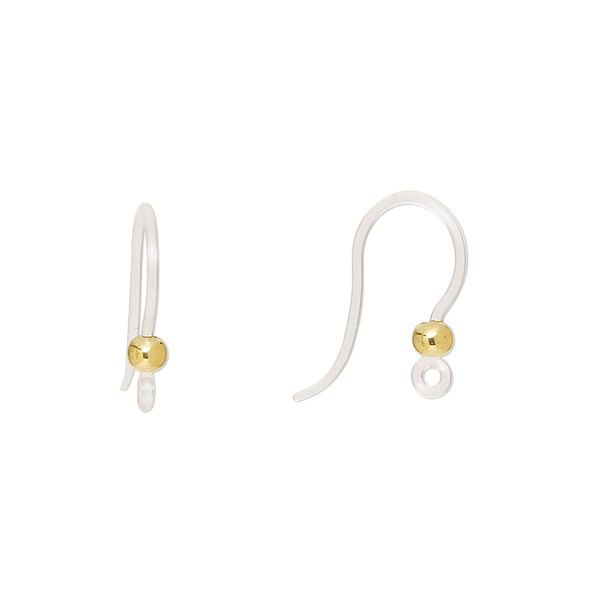 Ear wire, acrylic and stainless steel, clear and gold, 17mm fishhook with 3mm ball and closed loop, 20 gauge. Sold per pkg of 5 pairs. image number 0