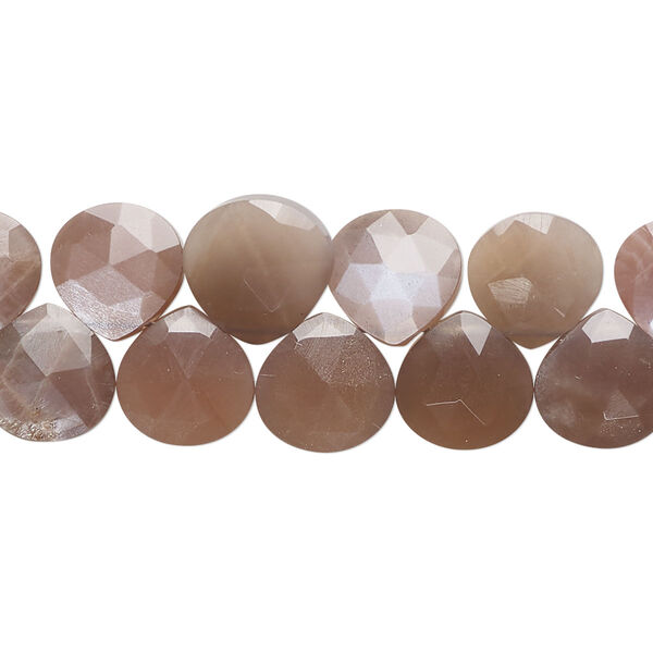 Bead, coffee moonstone (natural), 8x8-10x10mm hand-cut top-drilled faceted puffed teardrop, B+ grade, Mohs hardness 6 to 6-1/2. Sold per 8-inch strand, approximately 35 beads. image number 0