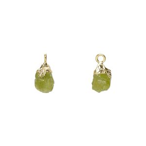 Peridot / sterling silver 1pkg1, electrocoated gold-plated hand-cut nugget drop natural 8x5mm-9x7mm