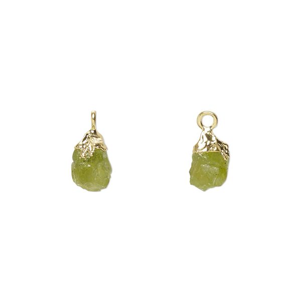 Peridot / sterling silver 1pkg1, electrocoated gold-plated hand-cut nugget drop natural 8x5mm-9x7mm image number 0