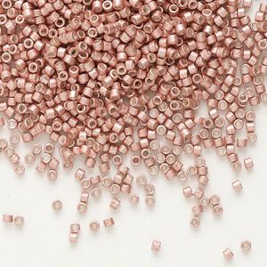 Seed bead, Delica®, glass, pkg/50g, #11 round, opaque semi-matte galvanized pink blush (DB-1156).