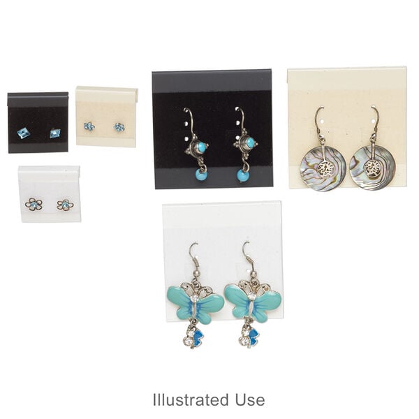 Earring card mix, flocked acrylic, matte black / cream / off-white, 1x1-inch and 2x2-inch square. Sold per pkg of 50. image number 1