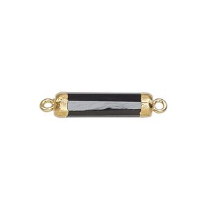 Link, black onyx (dyed) / electroplated gold / gold-plated sterling silver, 20x5mm-21x6mm hand-cut faceted tube. Sold individually.