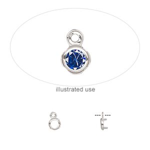 Drop, sterling silver, 4mm round with 3mm 4-prong low wall bezel setting. Sold per pkg of 2.
