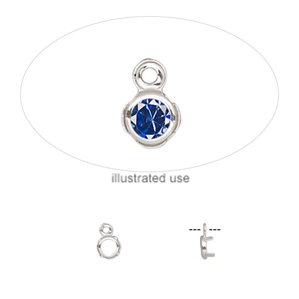 Drop, sterling silver, 4mm round with 3mm 4-prong low wall bezel setting. Sold per pkg of 2. image number 0
