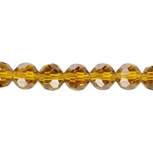 Bead 1pk 32 facets transparent gold, Celestial Crystal® 8mm round 15.5-16 inch