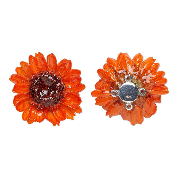 Focal, daisy / polyresin / sterling silver, orange, 30-35mm. Sold individually. image number 0