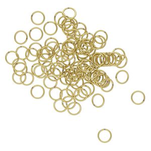 Jump ring, brass, 10mm soldered round, 8mm inside diameter, 18 gauge. Sold per pkg of 100.