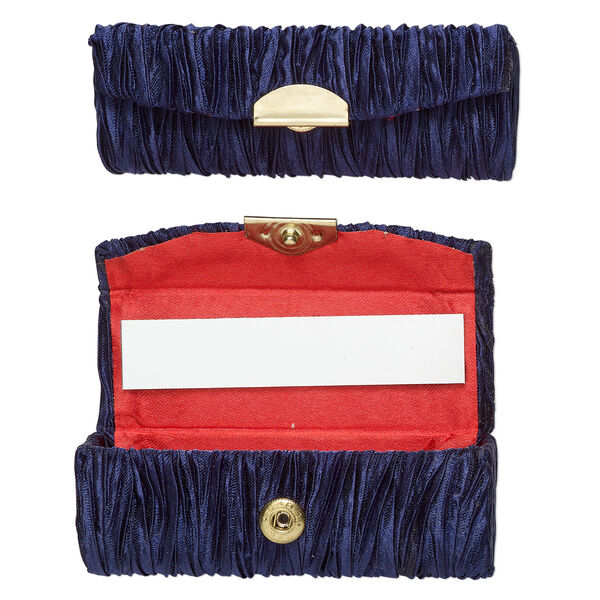 Lipstick case, rayon / gold-finished steel / glass, navy blue, 3-1/2x1-1/2-inch. Sold per pkg of 2. image number 0