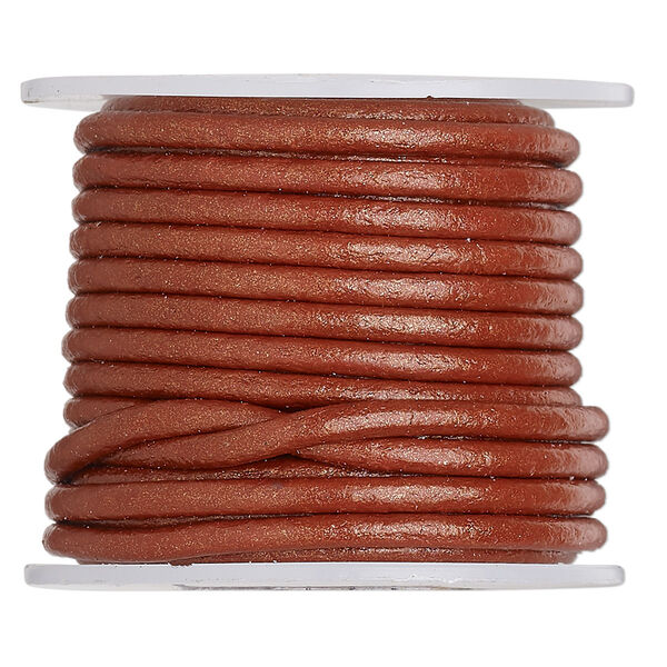Cord, leather (coated), metallic brick red, 2mm. Sold per 25-yard spool. image number 0