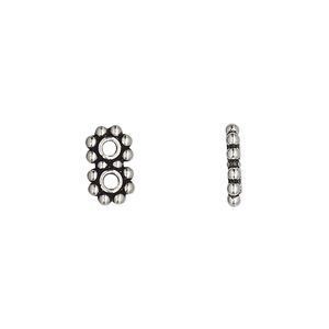 Spacer bar, antiqued sterling silver, 10x6mm 2-strand beaded rectangle, 5mm between holes. Sold per pkg of 2.