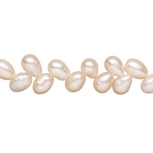 Freshwater pearl 1pkg1, herringbone-drilled rice natural, 15 inch peach 6x5mm-10x6mm cultured