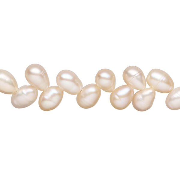 Freshwater pearl 1pkg1, herringbone-drilled rice natural, 15 inch peach 6x5mm-10x6mm cultured image number 0