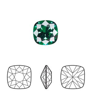 Fancy stone 1pk majestic green foil back, Crystal Passions® 12mm cushion 4470