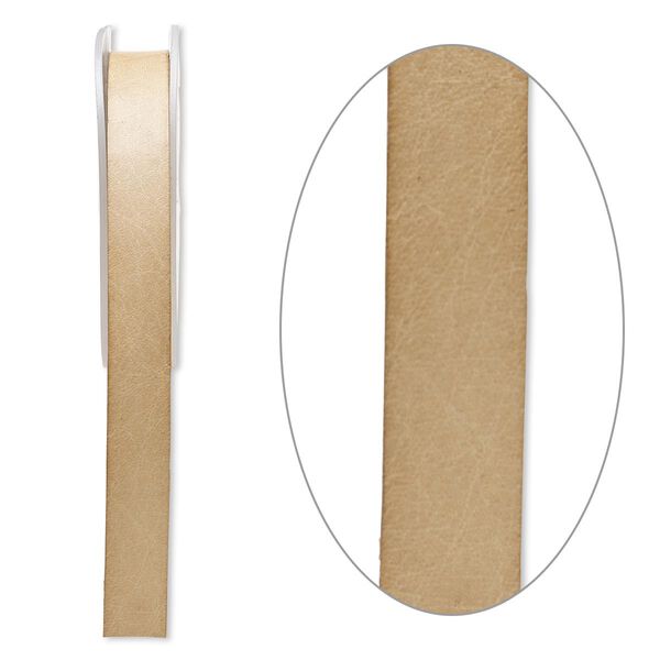 Cord, leather, tan, 16mm flat. Sold per 5-yard spool. image number 0
