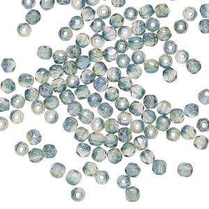 Bead, Czech fire-polished glass 1pkg120, green and teal luster half-coated, 3mm faceted round.