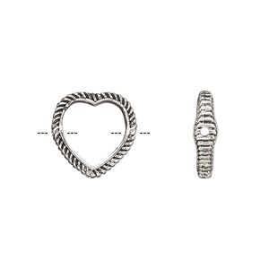 Bead frame, antique silver-finished "pewter" (zinc-based alloy), 14mm open heart with rope edge, fits up to 10mm bead. Sold per pkg of 2.