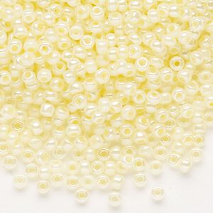 Seed bead, Dyna-Mites™, glass, opaque ceylon pastel cream, #8 round. Sold per 1/2 kilogram pkg.