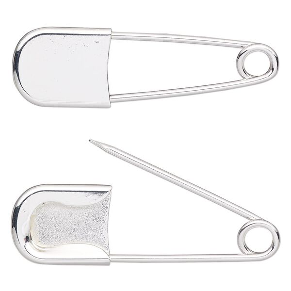 Safety pin, silver-finished steel and "pewter" (zinc-based alloy), 2-1/2 x 3/4 inches. Sold per pkg of 2. image number 0