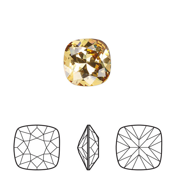 Fancy stone 1pk golden topaz foil back, Crystal Passions® 12mm square 4470 image number 0