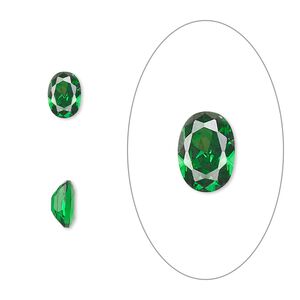 Gem, cubic zirconia, emerald green, 7x5mm faceted oval, Mohs hardness 8-1/2. Sold per pkg of 2.