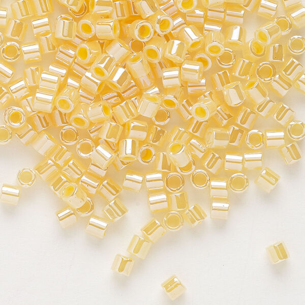 Seed bead, Delica®, glass, pkg/7.5g, #8 round, opaque inside dyed color luster light daffodil (DBL-0233). image number 0