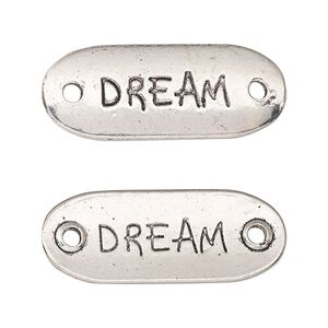 Link, antique silver-finished "pewter" (zinc-based alloy), 33x13mm two-sided oval with "DREAM." Sold per pkg of 2.