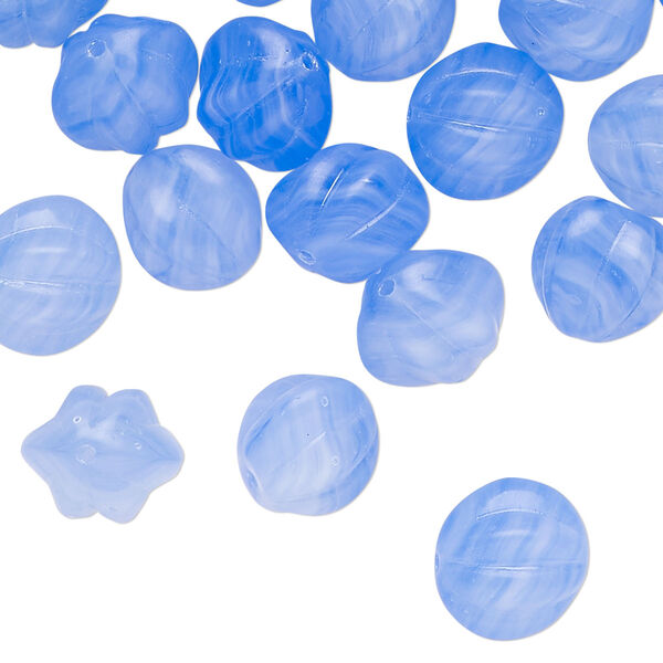 Bead, Czech pressed glass, translucent light sapphire blue, 11x10mm corrugated round. Sold per 2-ounce pkg, approximately 50 beads. image number 0
