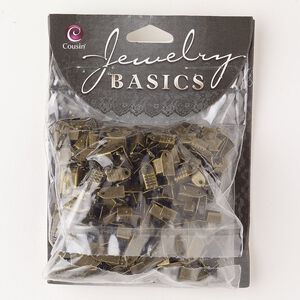 Cord end assortment, steel, pkg/200, antique gold finish, 5x4mm and 6x5mm fold-over rectangle.