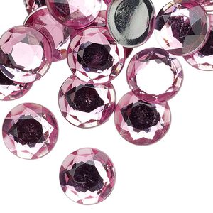 Flat back, acrylic, transparent pink, 13mm faceted round. Sold per pkg of 24.
