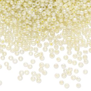 Seed bead, glass, pkg/50g, #11 round, opaque pale yellow