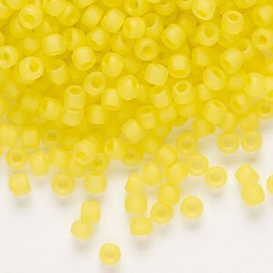 Seed bead, Dyna-Mites™, glass, translucent matte inside color yellow, #6 round. Sold per 40-gram pkg.