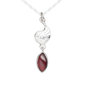 Garnet / sterling silver 1pkg1, antiqued nautilus drop natural 26x8mm