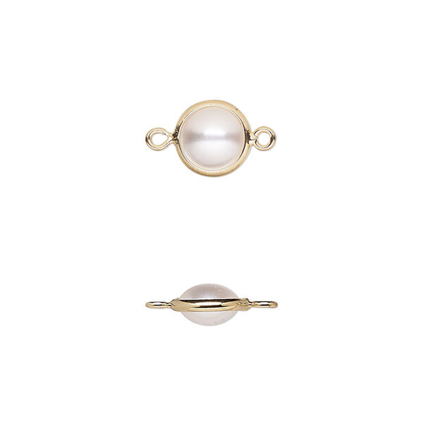 Link, acrylic pearl and gold-finished brass, cream, 8mm double-sided round. Sold per pkg of 10. image number 0
