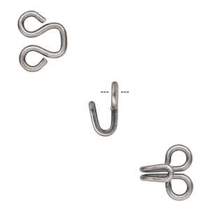 Clasp hook&eye 1pkg10 gunmetal-plated, 20x14mm, brass 1-strand
