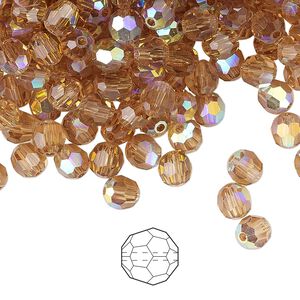 Bead 24pk light Colorado topaz AB, Preciosa Czech crystal 5mm round