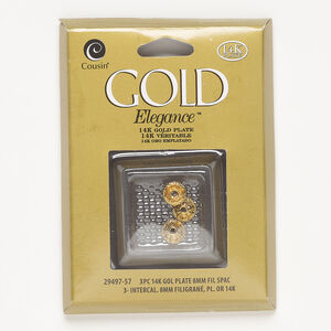 Bead cap 1pkg3, gold-plated copper, 8x4mm round, fits up 6mm beads.