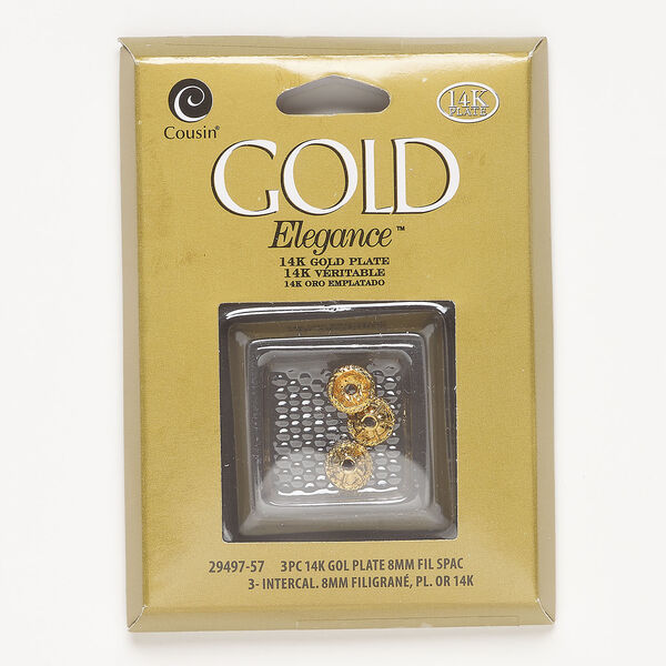 Bead cap 1pkg3, gold-plated copper, 8x4mm round, fits up 6mm beads. image number 0