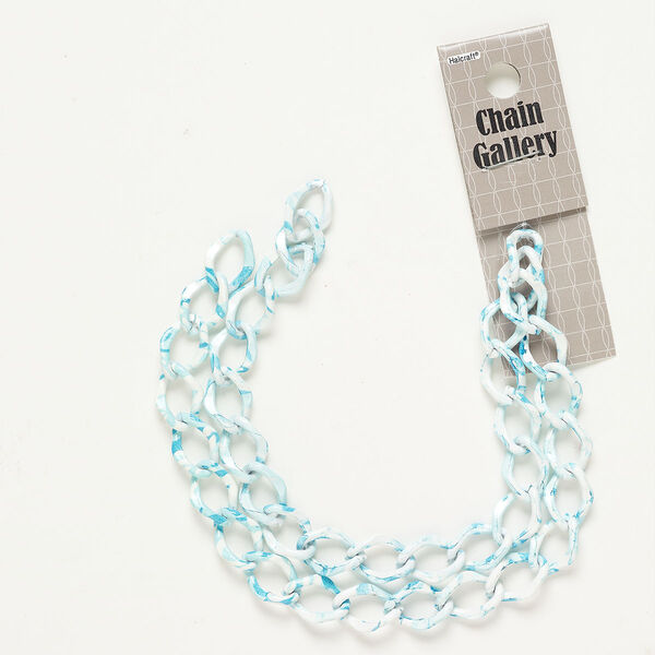 Chain anodized aluminum 1pk 10.9mm curb, sky blue white 18 inch image number 0