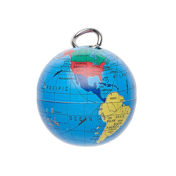 Drop, painted steel, multicolored, 25mm hollow round globe with 8mm jump ring. Sold per pkg of 4. image number 0