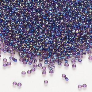 Seed bead, Miyuki, glass, pkg/25g, #11 rocaille, translucent purple-lined rainbow amethyst (RR-356).