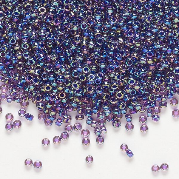 Seed bead, Miyuki, glass, pkg/25g, #11 rocaille, translucent purple-lined rainbow amethyst (RR-356). image number 0