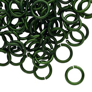 Jump ring, anodized tempered aluminum, dark green, 10mm round, 7.2mm inside diameter, 15 gauge. Sold per pkg of 100.